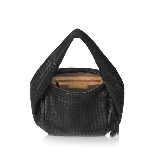 Milaner Italia Hallie Hobo Black Woven Nappa Leather Zip Top Bag Purse New - Picture 3 of 14